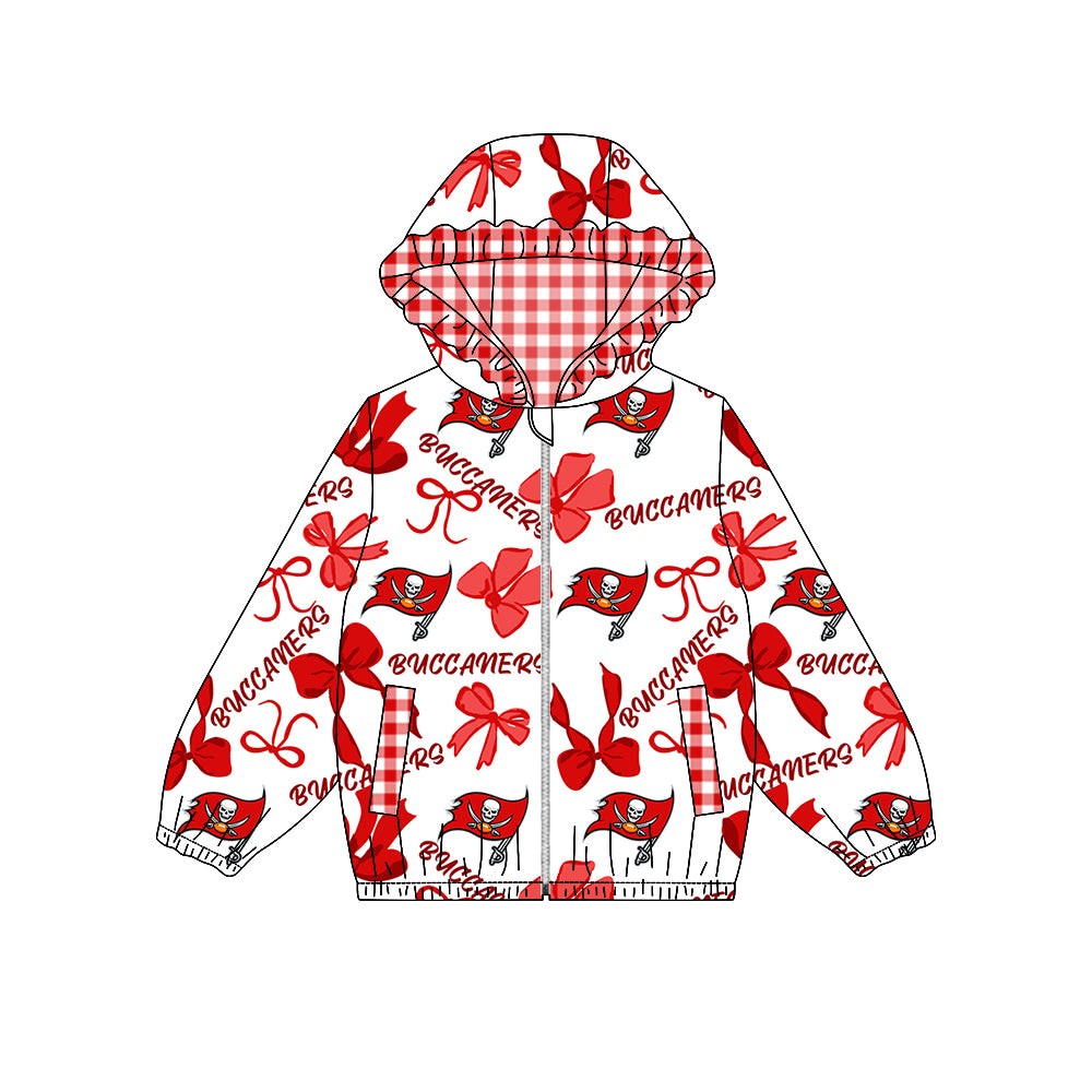 ( Moq 5 ) Custom Baby Girl Kids Bows Pockets Zipper Plaid Hoodie Jacket Coat Team Tops