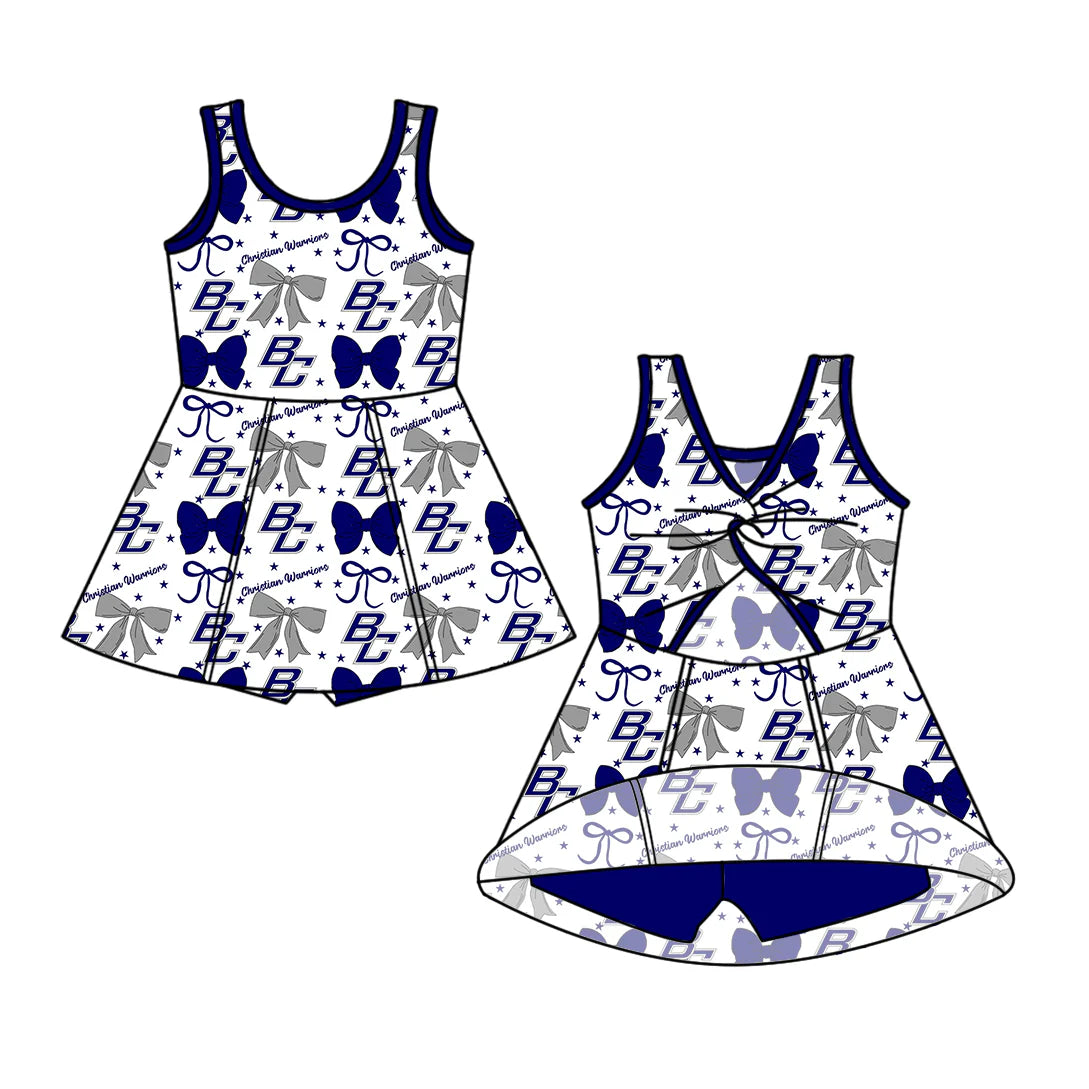 ( Moq 5 each style ) Baby Girl Summer Team Cheer Sibling BC Bows Dress Set 7.19