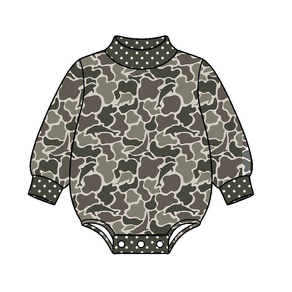 ( Moq 5 ) Preorder Baby Kids Infant Long Sleeves Camo Print Bubble Romper Clothes