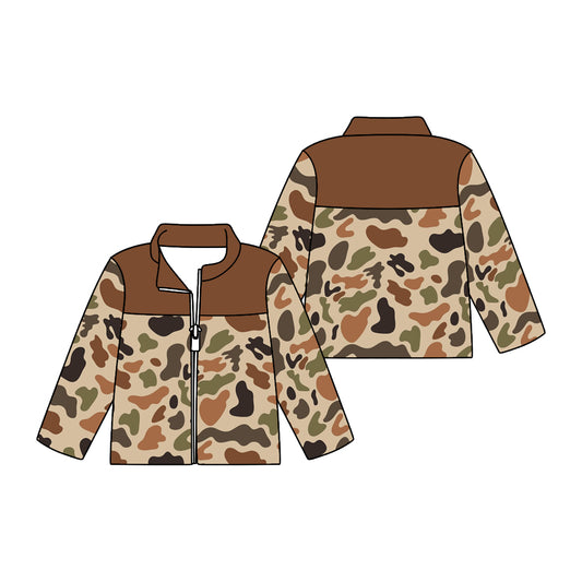 Baby Boy Toddler Long Sleeves Camo Zipper Brown Cardigan Tops