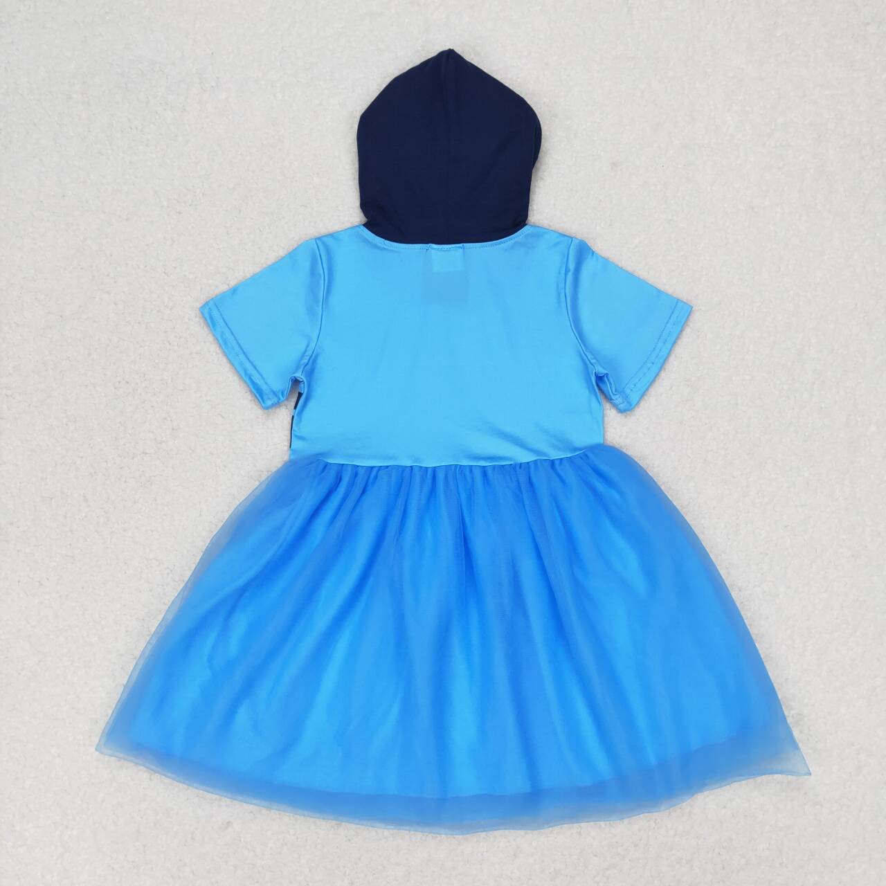 Baby Girl Short Sleeves Blue Dog Hoodie Tulle Dress