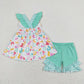 Baby Kids Embroidery Mama's Girl Leopard Tunic Green Shorts Summer Set