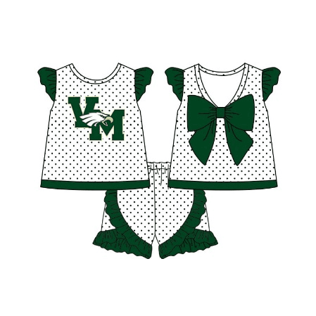 kids girl short sleeves green bow tops shorts team set