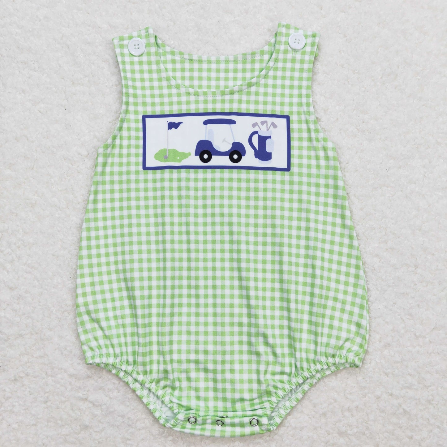 Baby Boy Sleeveless Golf Green Plaid One Piece Romper