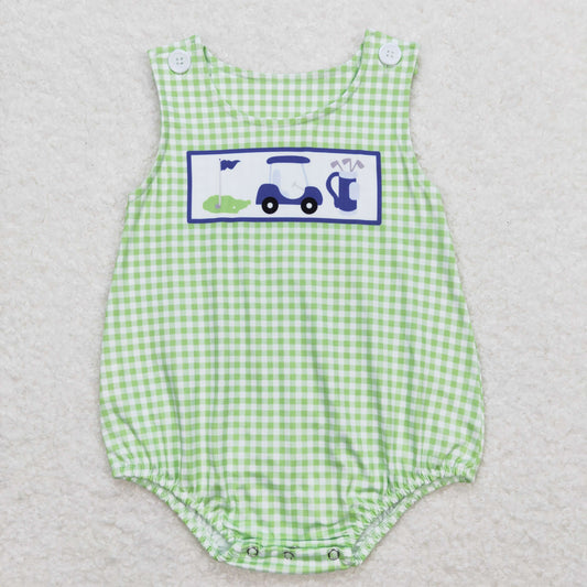 Baby Boy Sleeveless Golf Green Plaid One Piece Romper