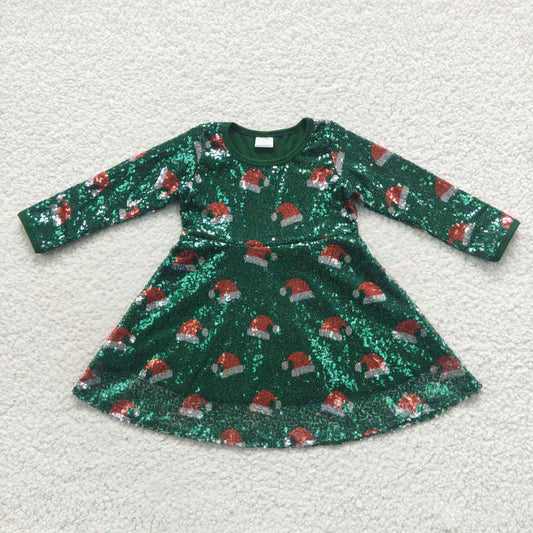 GLD0272 Baby Girl Sequins Christmas Hats Long Sleeves Dress