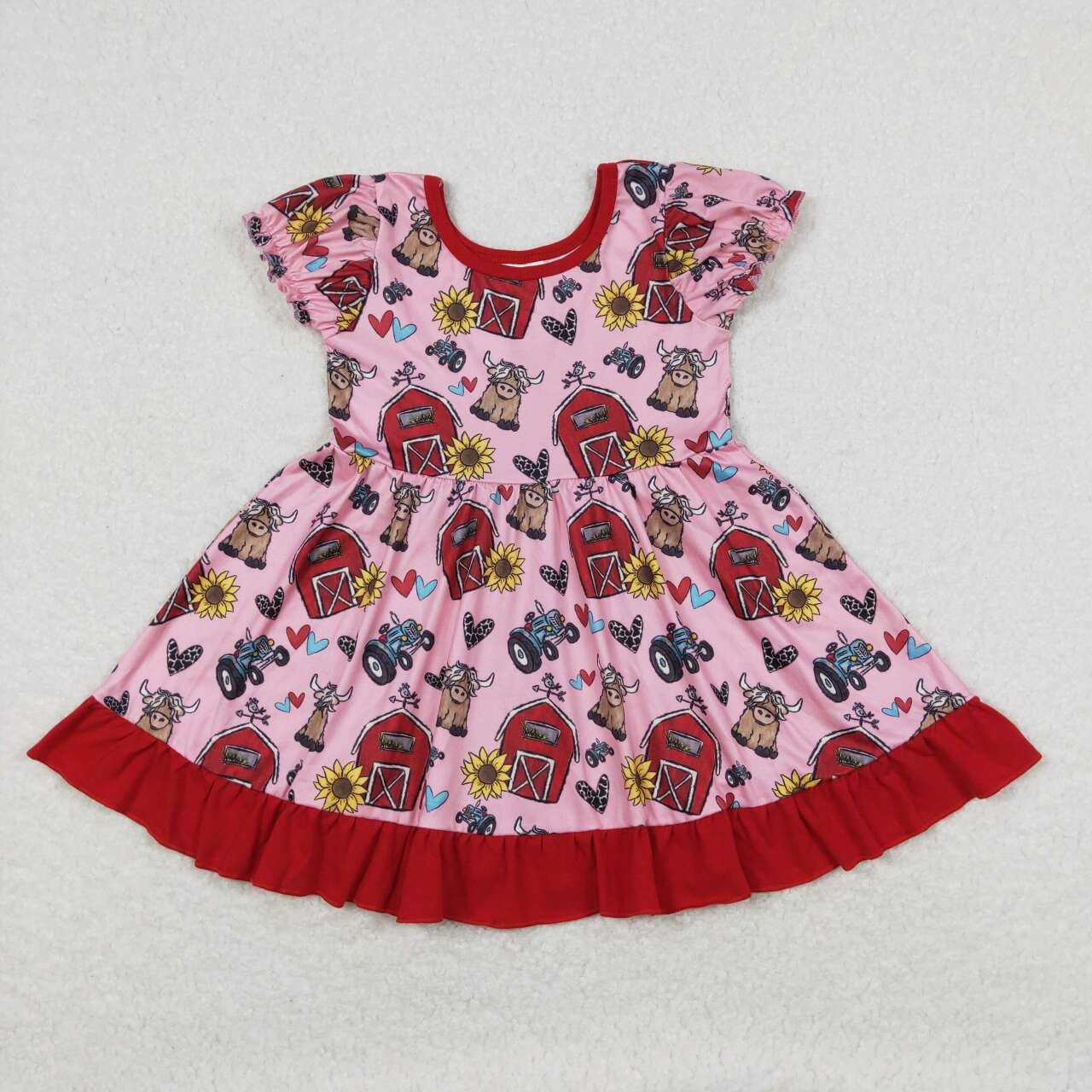 Baby Girl Short Sleeves Farm Cow Flower Dress