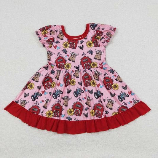 Baby Girl Short Sleeves Farm Cow Flower Dress
