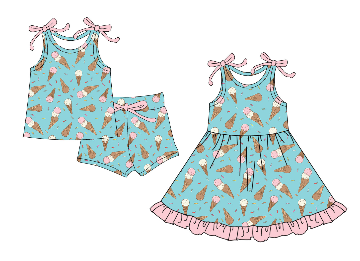 ( Moq 5 Each Style ) Baby Girls Kids Summer Bows Sleeveless Sibling Popsicle Dress Set