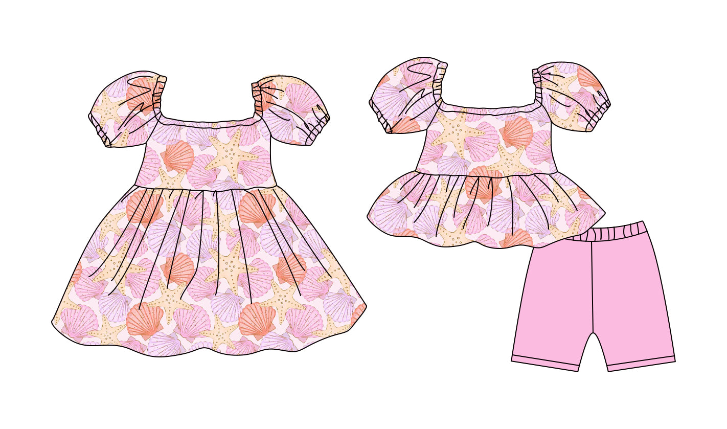 ( Moq 5 Each Style ) Baby Girls Kids Short Sleeves Shell Sibling Summer Dress Set