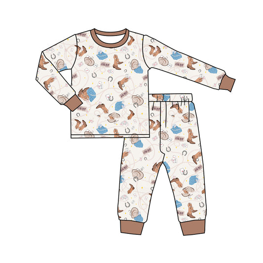 Baby Boy Long Sleeves Cowboy Shirt Western Pants Pajamas Set Moq 5