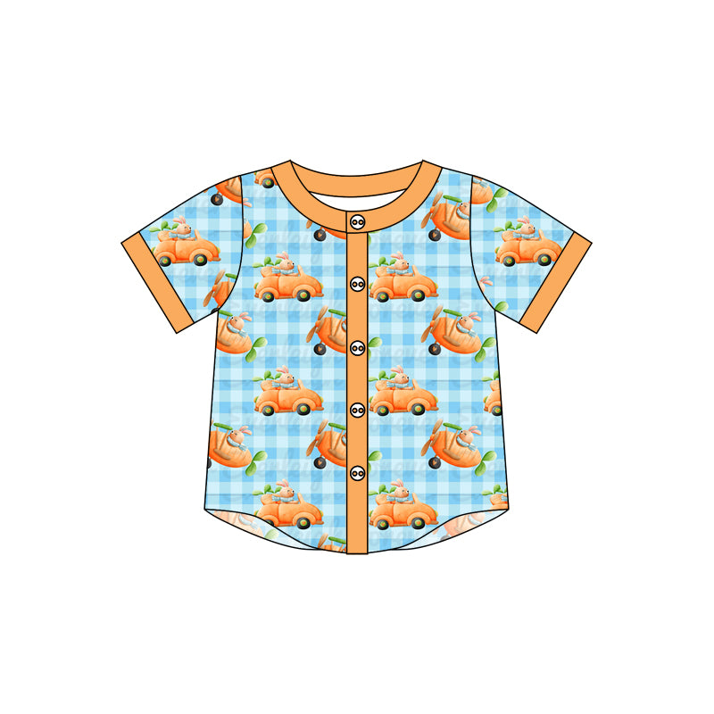 Baby Boy Short Sleeves Rabbit Plaid Easter Buttons Shirt Moq 5