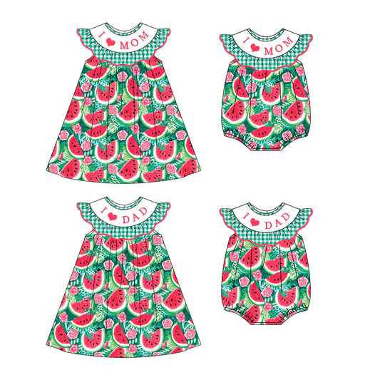 ( Moq 5 Each Style ) Baby Girl I Love Mom Dad Flower Watermelon Sibling Summer Romper Dress 4.22