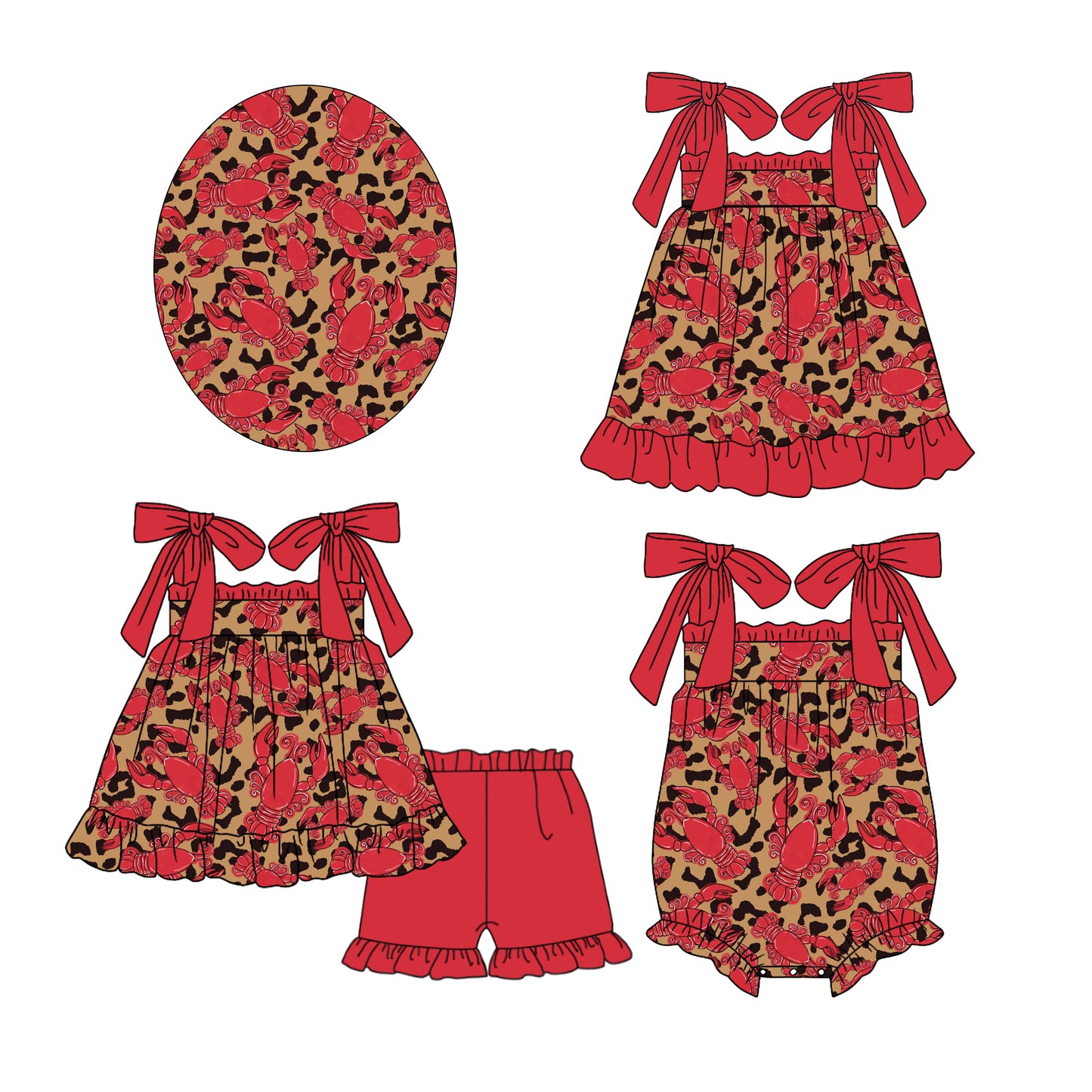 Baby Girl Crawfish Leopard Sibling Romper Dress Clothes Set ( Moq 5 Each Design ) 11.28