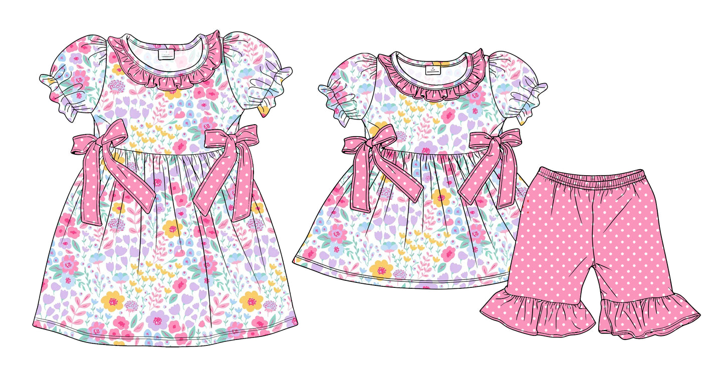 ( Moq 5 Each Style ) Sibling Baby Girls Kids Short Sleeves Bows Flower Summer Dress Set Clothes