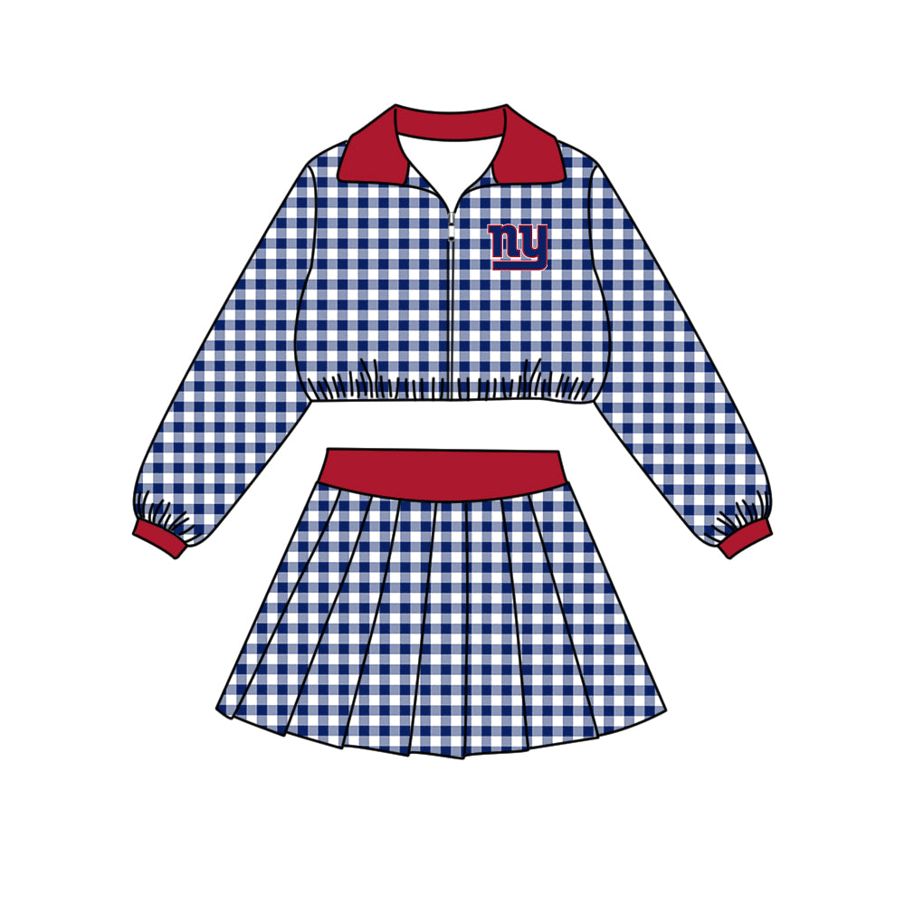 ( Moq 5 ) Baby Girls Kids Long Sleeves Plaid Zipper Tops Skirt Shorts Team Set Clothes