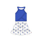 ( Moq 10 ) Baby Girl Sleeveless Blue Vest Top Flower Dots Bow Ruffle Shorts Skirts Activity Wear Yoga Set