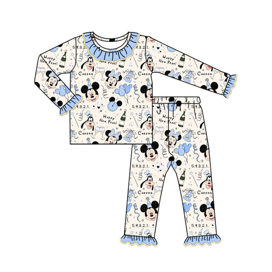 Baby Girl Long Sleeves Cartoon Birthday Shirt Pants Pajamas Set