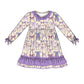 Baby Girl Long Sleeves Bows Purple Ruffle Dress