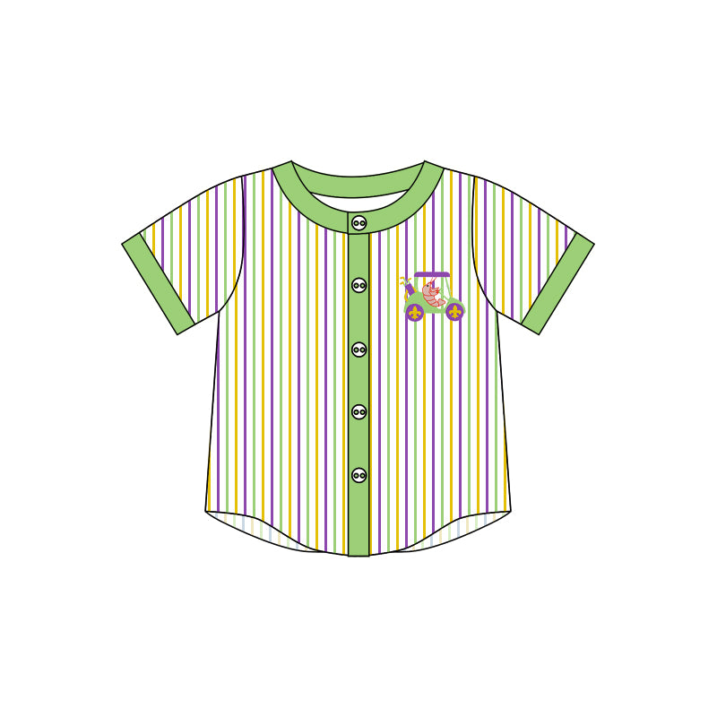 Baby Boy Short Sleeves Stripes Mardi Gras Crawfish Golf Print Buttons Shirt Moq 5