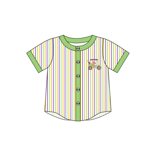 Baby Boy Short Sleeves Stripes Mardi Gras Crawfish Golf Print Buttons Shirt Moq 5