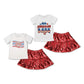 Baby Girl Short Sleeves Shirt Red Leather Skirt 4th Of July Sibling Set RTS
