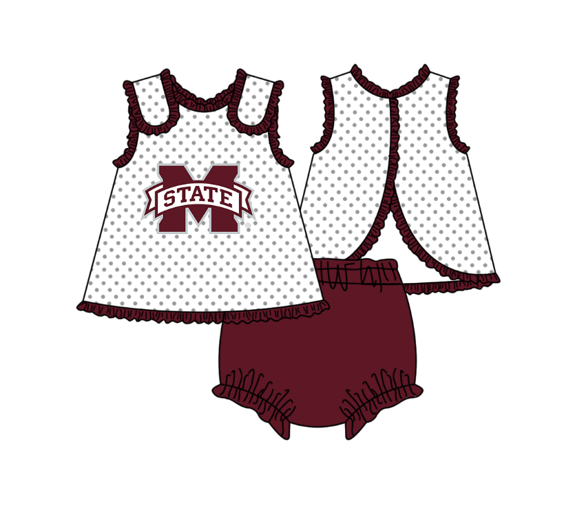( Moq 5 ) Baby Girls Toddler M State Dots Tops Bummie Shorts Team Set