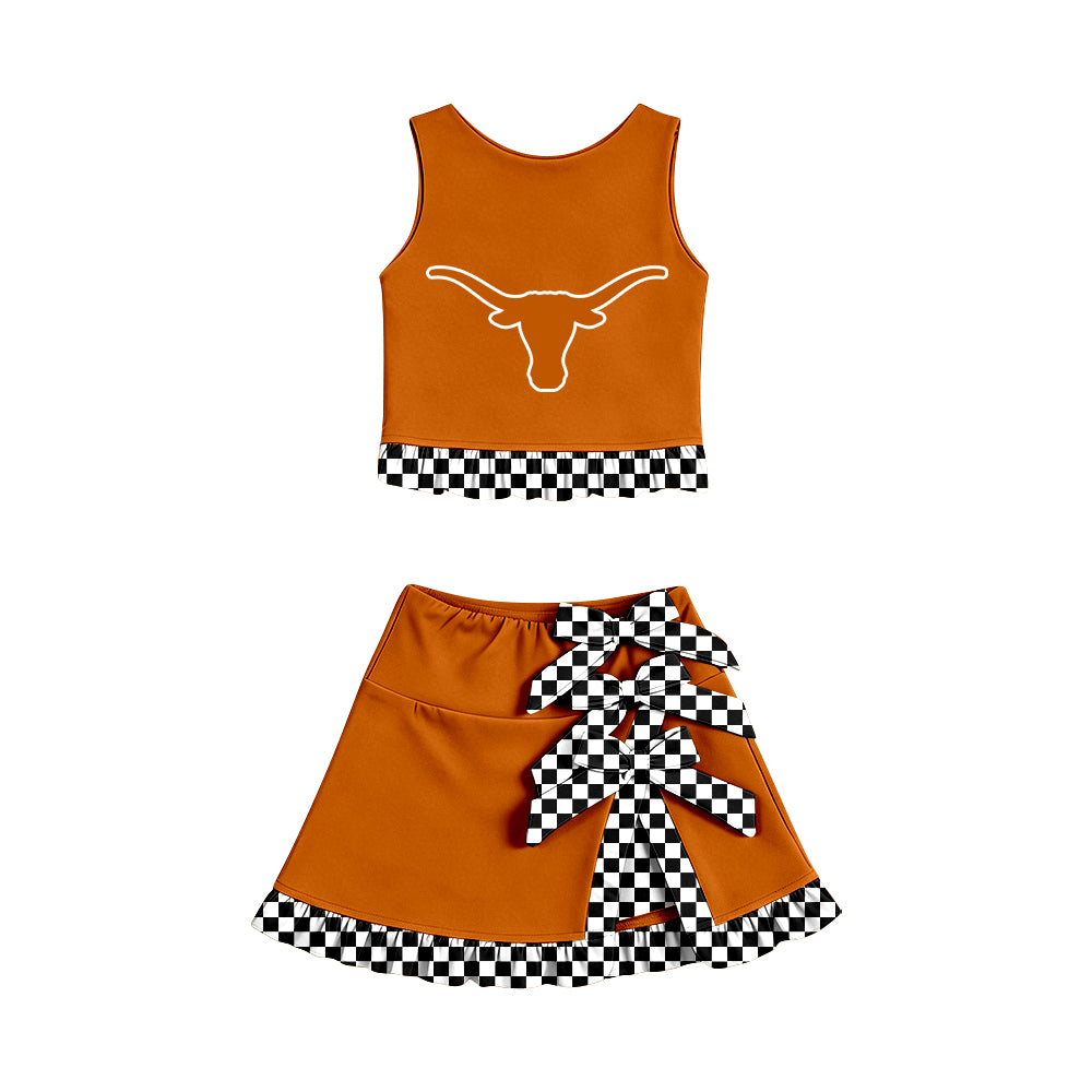 ( Moq 5 ) Baby Girls Kids Sleeveless Vest Bows Skirt Shorts Team Set Cheer Clothes