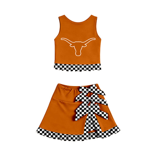 ( Moq 5 ) Baby Girls Kids Sleeveless Vest Bows Skirt Shorts Team Set Cheer Clothes