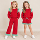 Sibling Baby Girls Kids Long Sleeves Shirts Pockets Shorts Pants Cotton Red Sets Christmas Clothes RTS