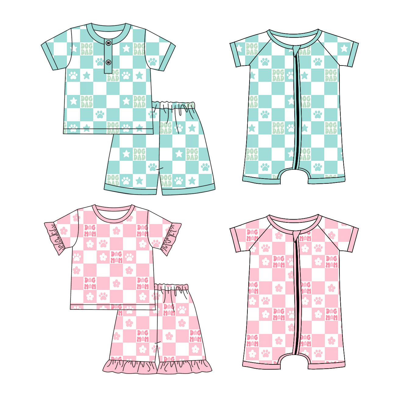 Baby Boy Girl Dog Dad Checked Sibling Pajamas Set ( Moq 5 Each Style ) 1.20