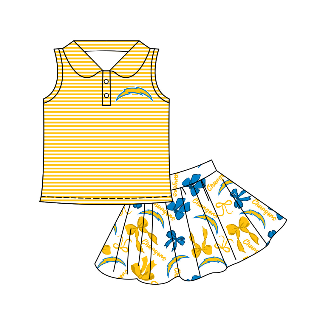 ( Moq 5 each style ) Baby Girl Toddler Team Orange Blue Bows Sibling Romper Dress Set 7.10