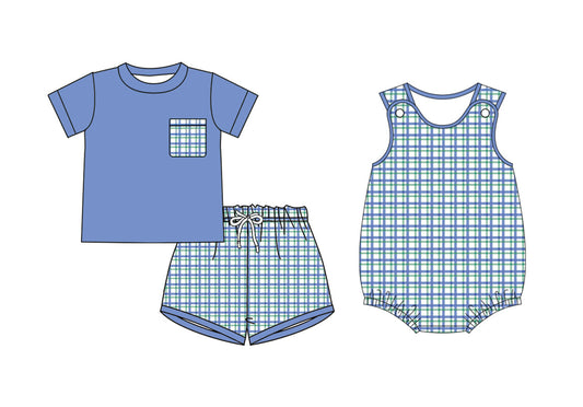 Baby Boy Checked Blue Sibling Romper Set ( Moq 5 Each Style ) 1.23