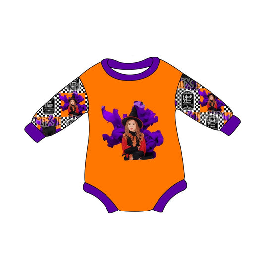 Baby Girl Long Sleeves Orange Purple Halloween Romper