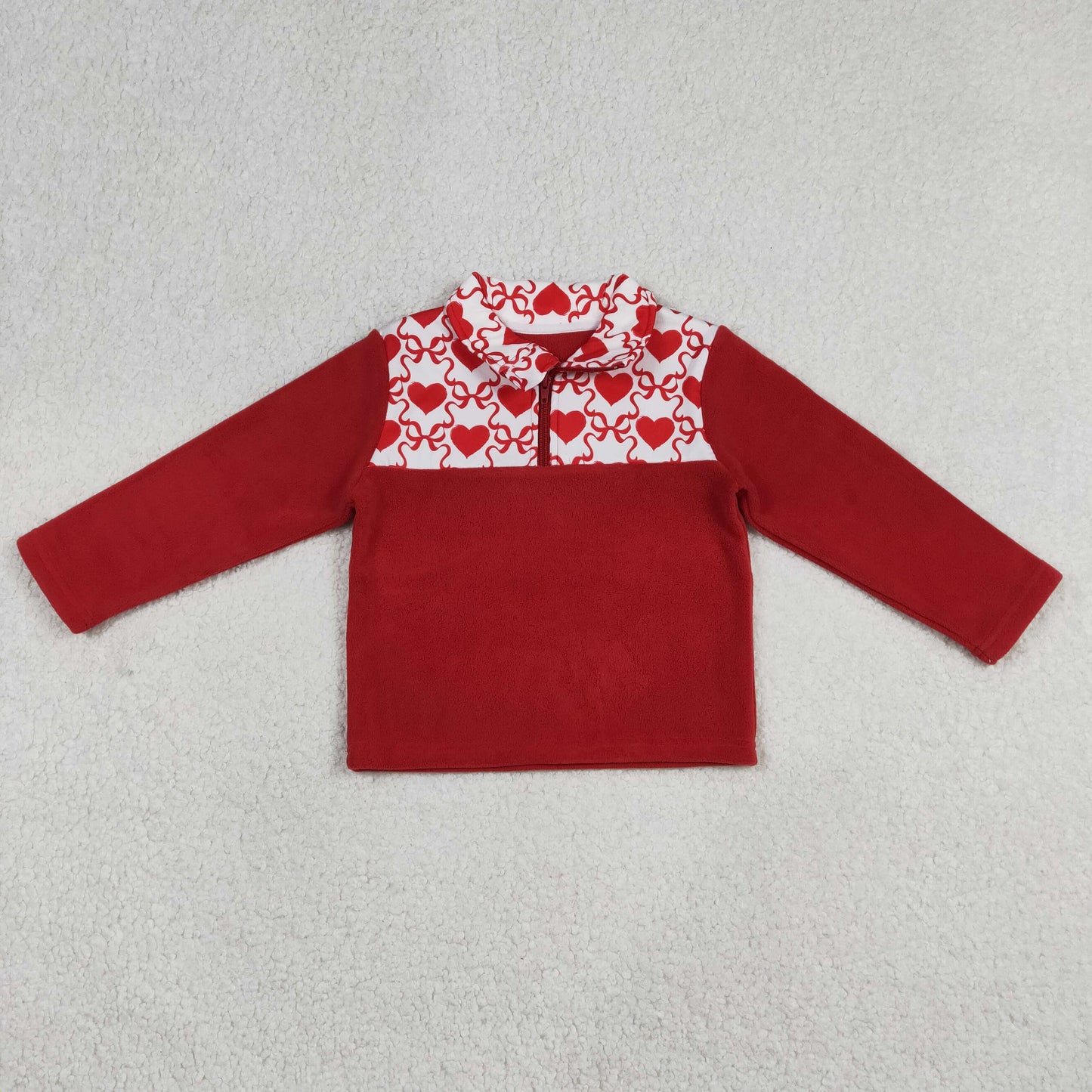 Baby Girls Red Long Sleeves Bows Hearts Valentines Zipper Fleece Pullover Sweater RTS