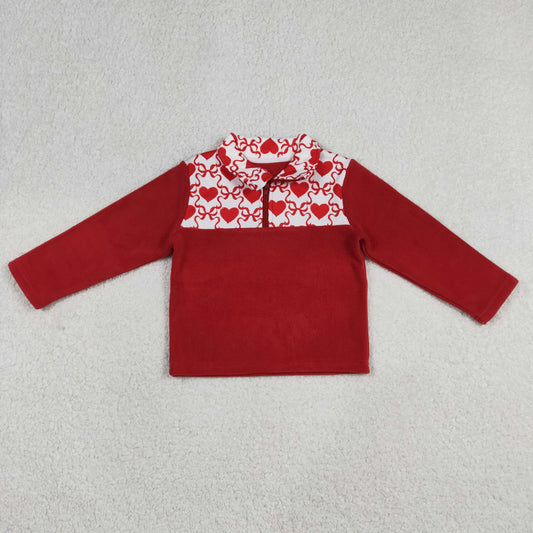 Baby Girls Red Long Sleeves Bows Hearts Valentines Zipper Fleece Pullover Sweater RTS