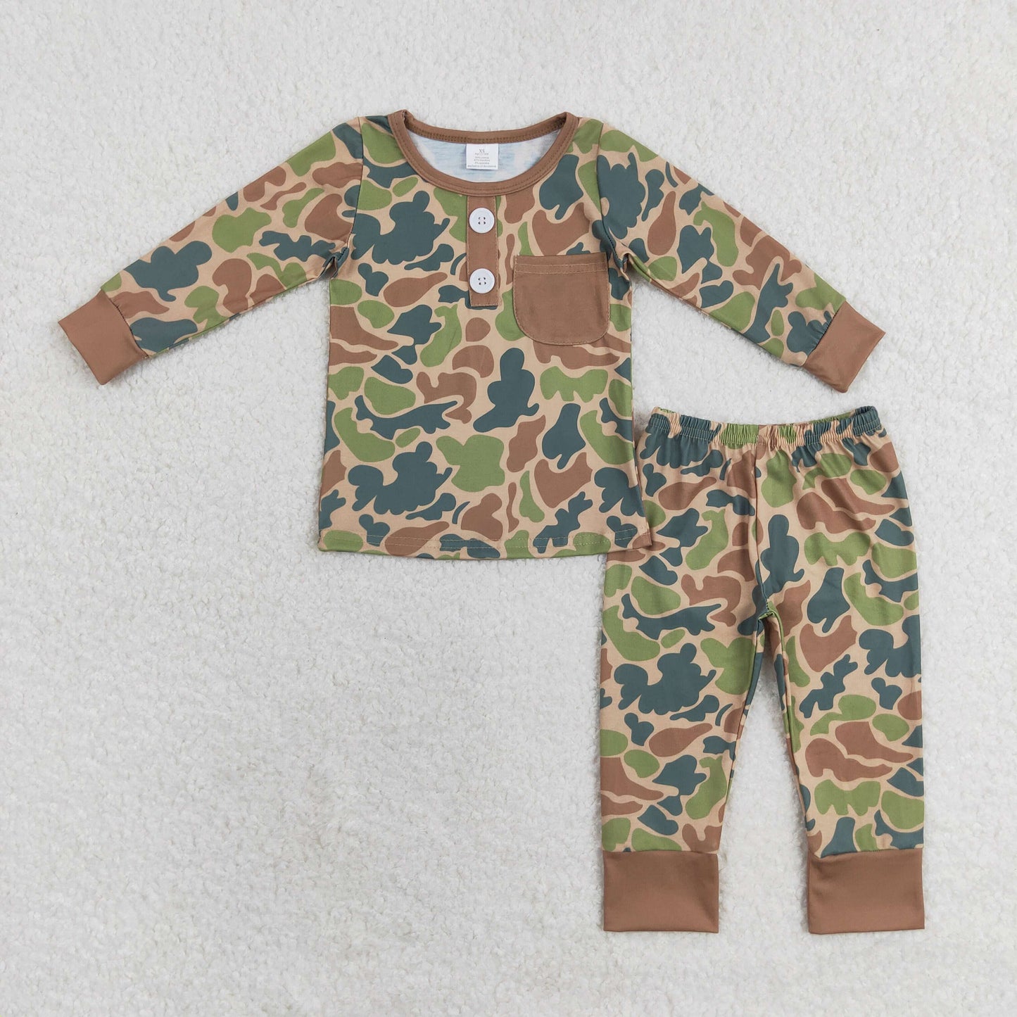 Baby Boy Camo Pocket Shirt Pants Pajamas Long Sleeves Bamboo Set