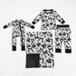 Sibling Girls Kids Long Sleeves Black Bows Blanket Footie Zipper Romper Pajamas Set RTS