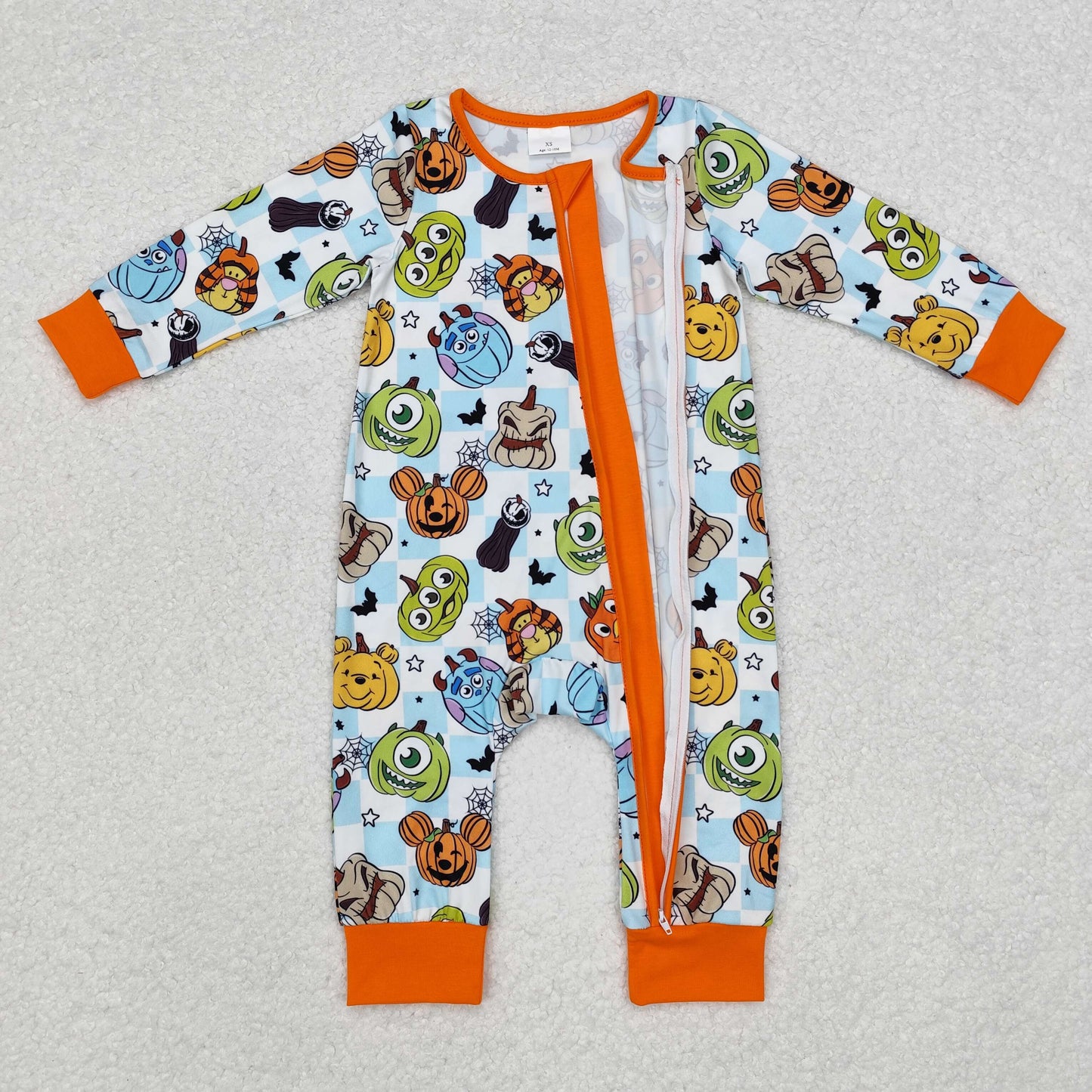 Baby Boy Long Sleeves Halloween Cartoon Pumpkin Zipper Romper