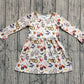 Baby Girl Long Sleeves Farm Animals Tracks Ghosts Pumpkins Halloween Fall Ruffle Dress RTS