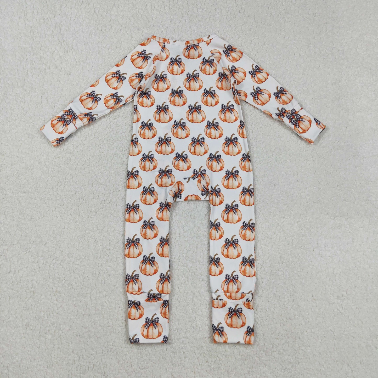 Baby Girl Infant Long Sleeves Pumpkin Bows Ruffle Zipper Fall Romper RTS