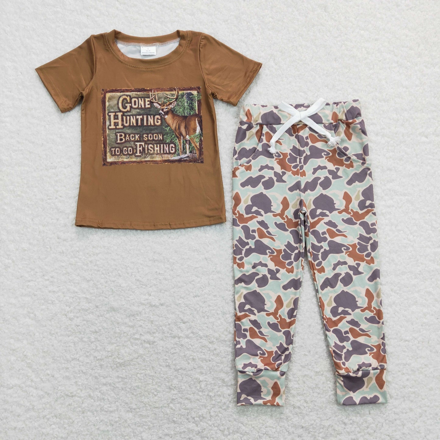 Baby Boy Short Sleeves Deer Shirt Camo Pocket Pants Set