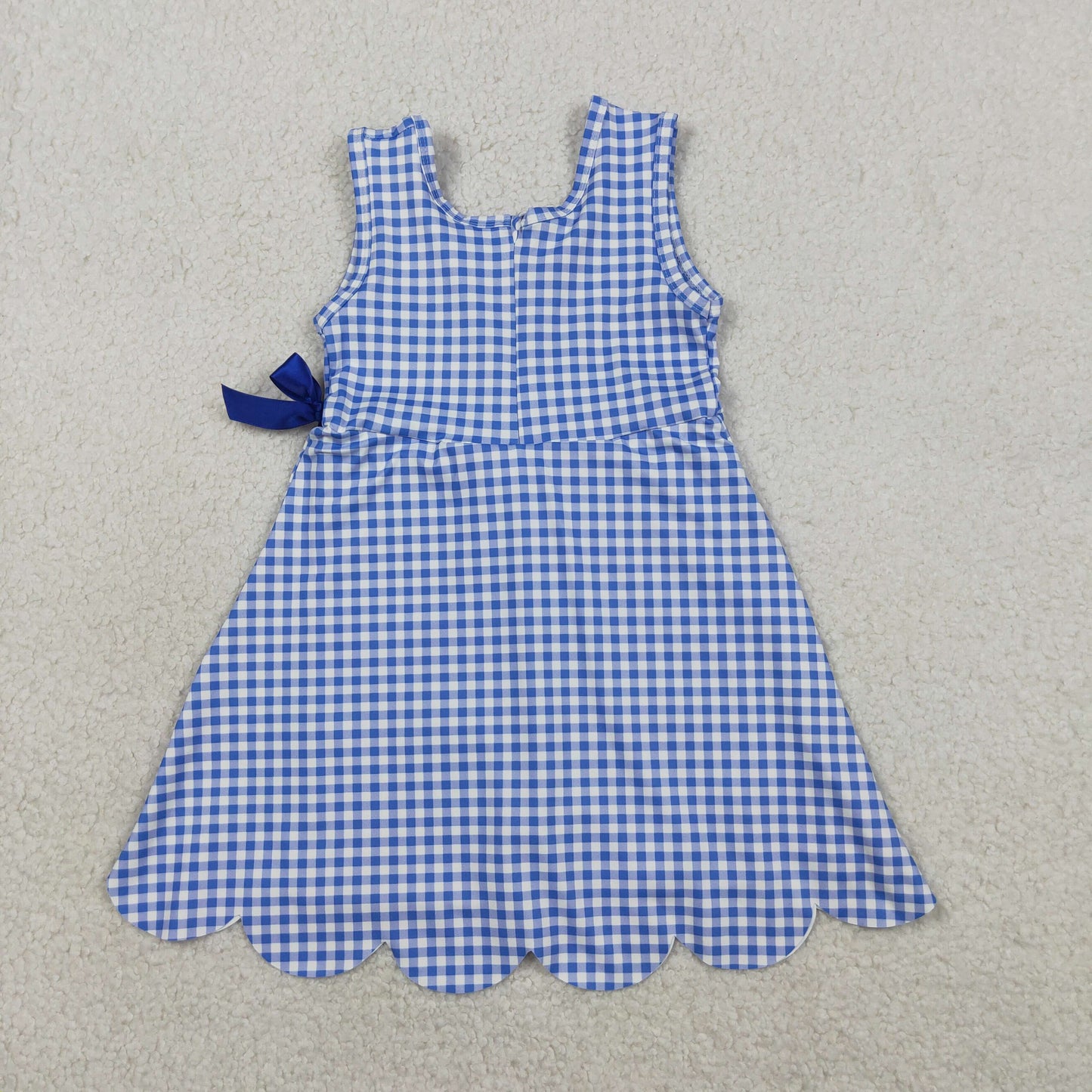 Sibling Baby Girls Checked Bow Ruffle Yoga Active Shorts Knee Length Scallop Dresses RTS