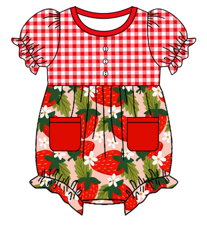 Baby Girl Short Sleeves Strawberry Flower Sibling Romper Dress Clothes Set ( Moq 5 Each Design )