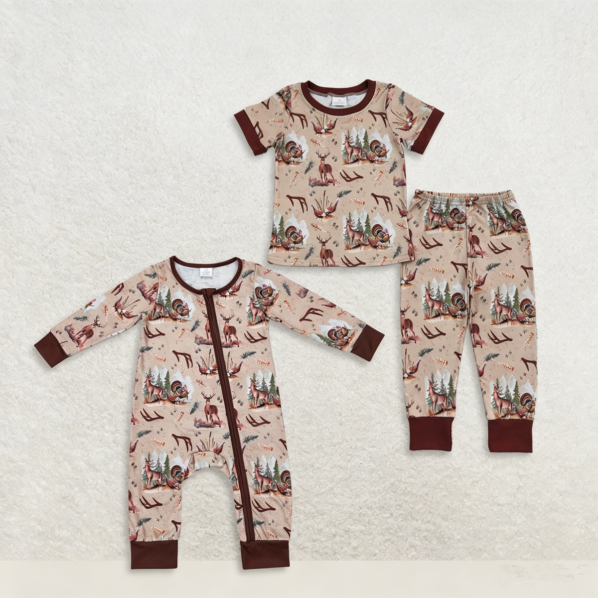 Sibling Baby Boys Kids Short Sleeves Deer turkey Romper Set Hunting Clothes RTS