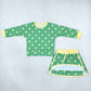Baby Girls Kids Long Sleeves Dots Shirt Skirt Shorts Green Set Clothes RTS