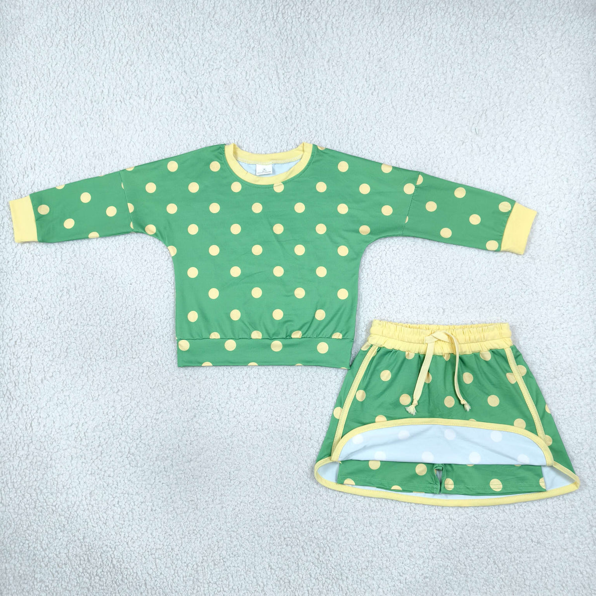 Baby Girls Kids Long Sleeves Dots Shirt Skirt Shorts Green Set Clothes RTS