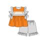 ( Moq 5 ) Baby Girls Toddler Short Sleeves Bows Orange Tunic Dots Shorts Team Set