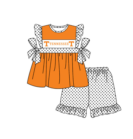 ( Moq 5 ) Baby Girls Toddler Short Sleeves Bows Orange Tunic Dots Shorts Team Set