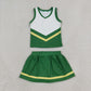 Baby Girls Kids Sleeveless Shirt Green Skirt Shorts Yoga Active Team Cheer Set Clothes RTS